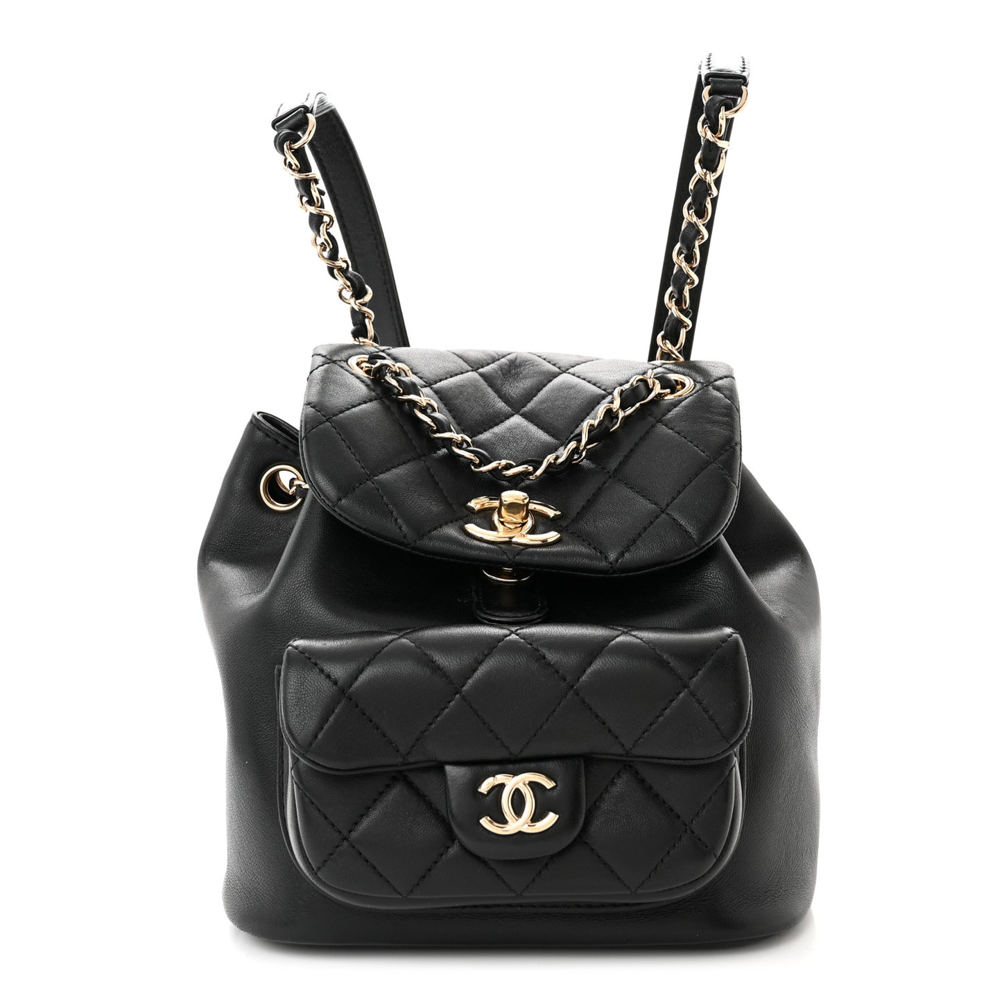 Lambskin Quilted Small Duma Drawstring Backpack Black