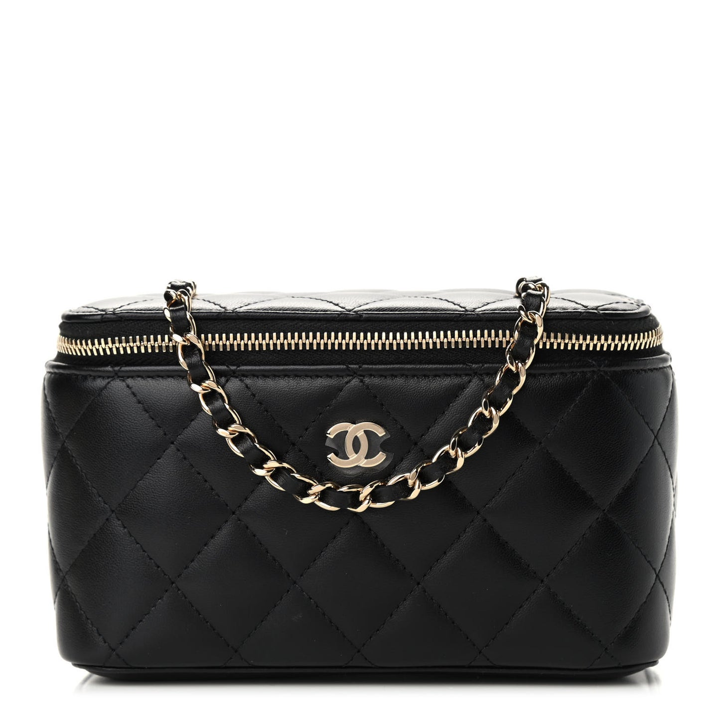 Lambskin Quilted Small Vanity Case With Chain Black