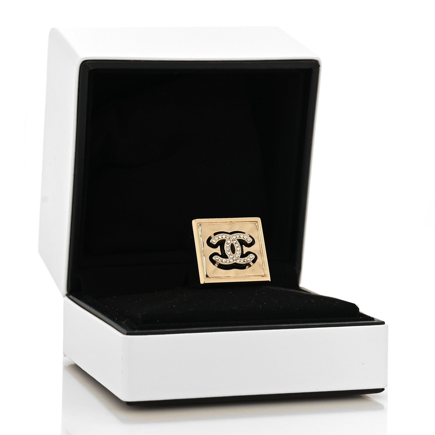 Chanel Metal Crystal Square CC Ring 50 5.25 Light Gold 6 of 6