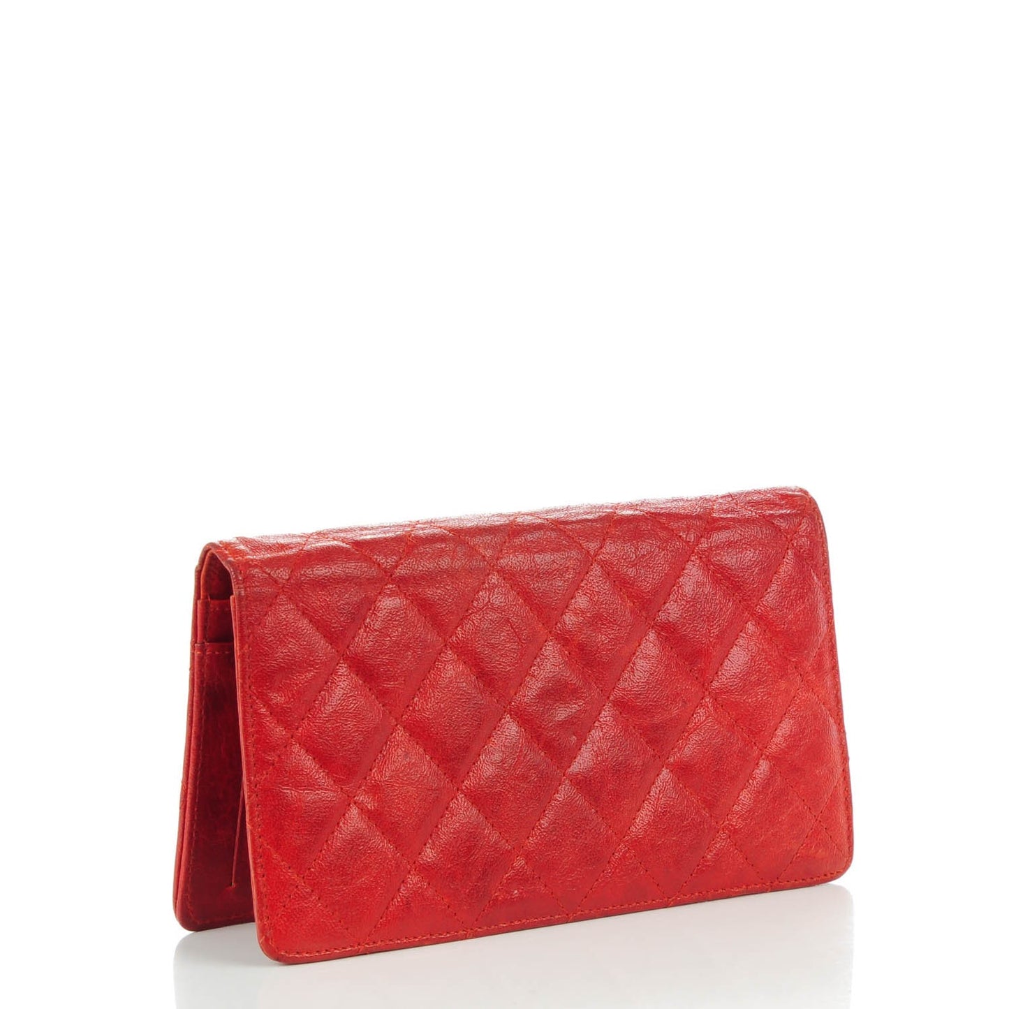 Crinkled Calfskin Quilted Yen Wallet Red
