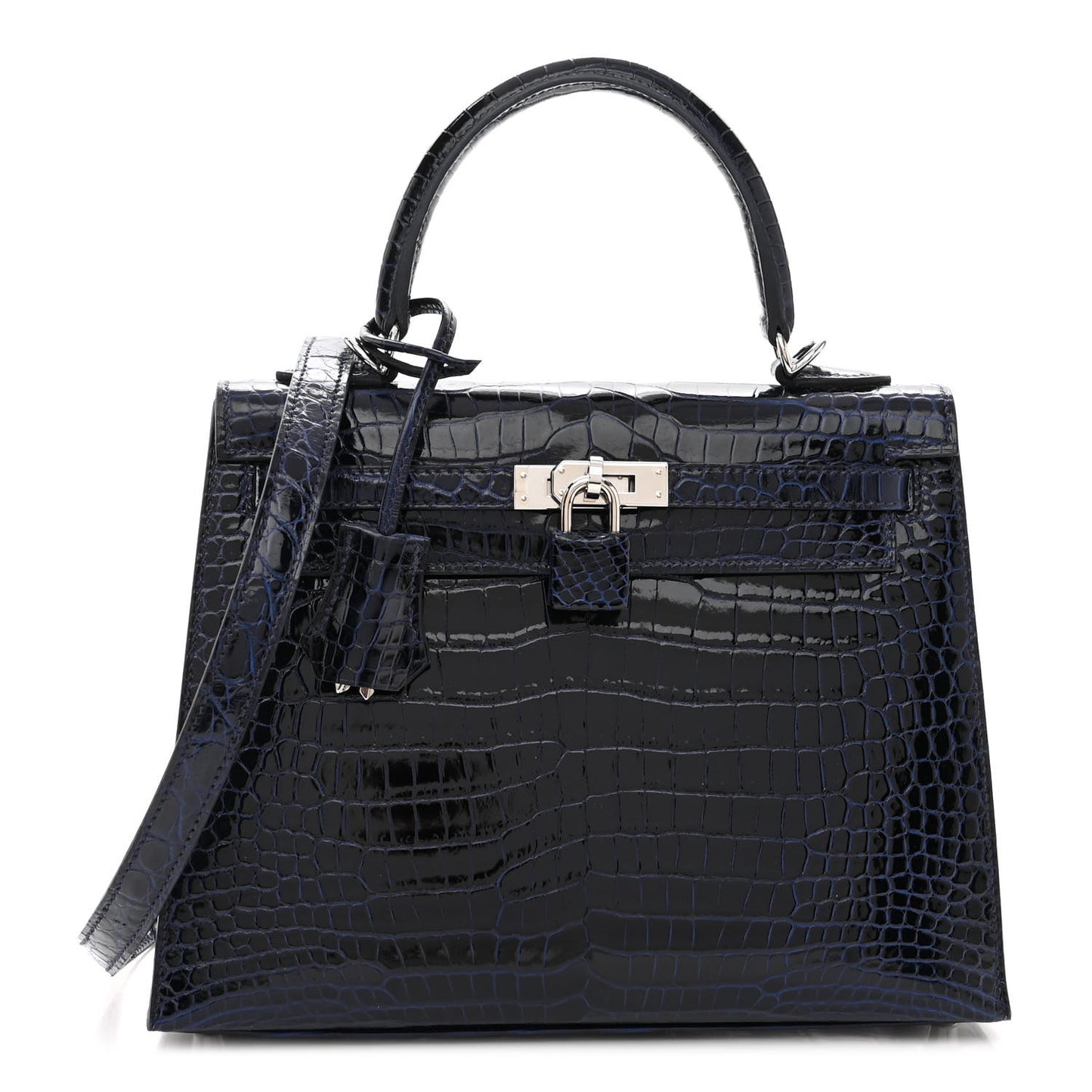 Shiny Porosus Crocodile Kelly Sellier 25 Bleu Marine