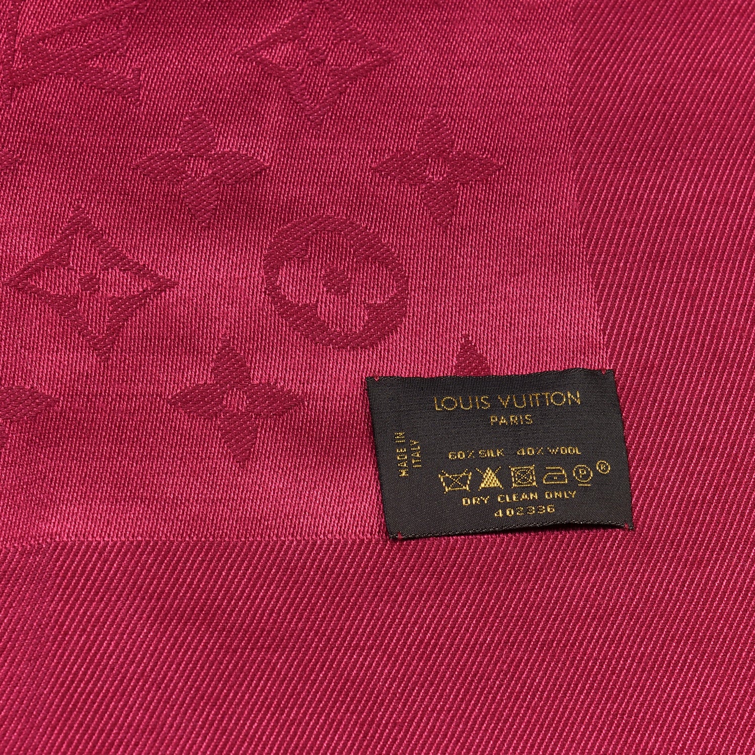Louis Vuitton Silk Wool Monogram Shawl Wine Red 3 of 3