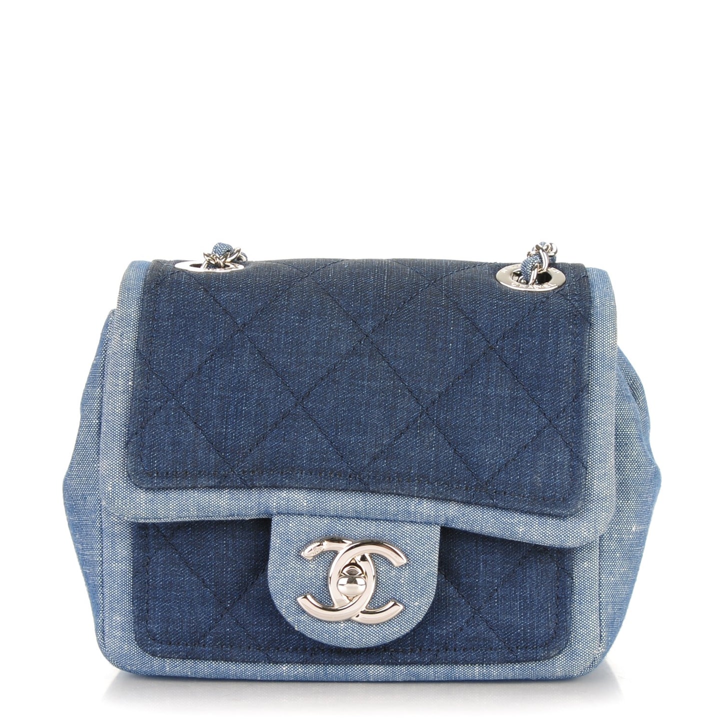 Denim Quilted Graphic Mini Square Flap Blue