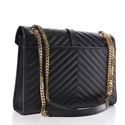 Saint Laurent Grain De Poudre Matelasse Chevron Large Monogram Satchel Black 3 of 11