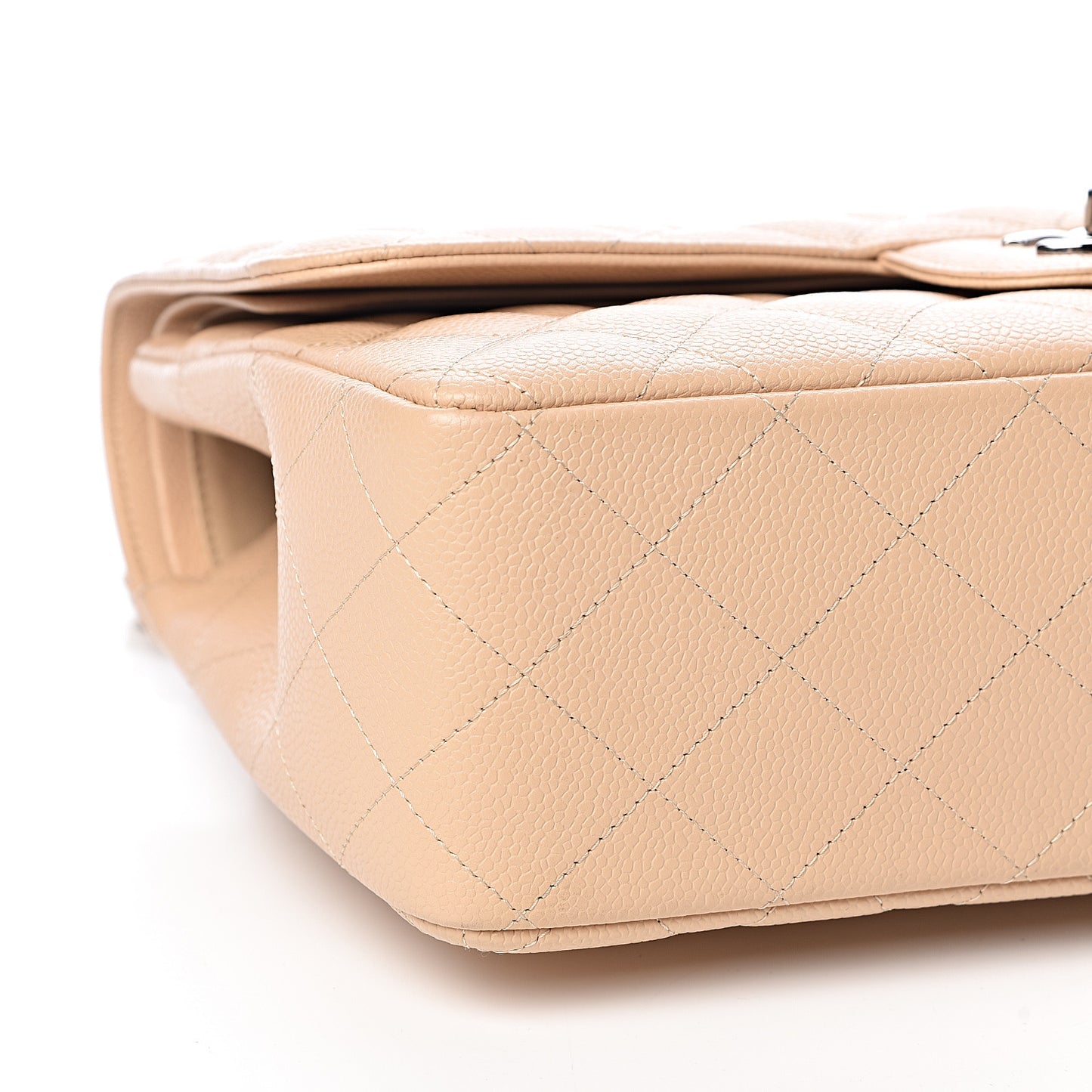 Caviar Quilted Jumbo Double Flap Beige Clair