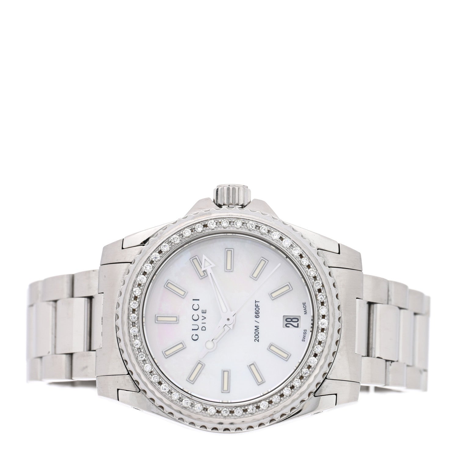 Gucci Stainless Steel Diamond Mother of Pearl 32mm Dive Quartz Watch 2 of 4