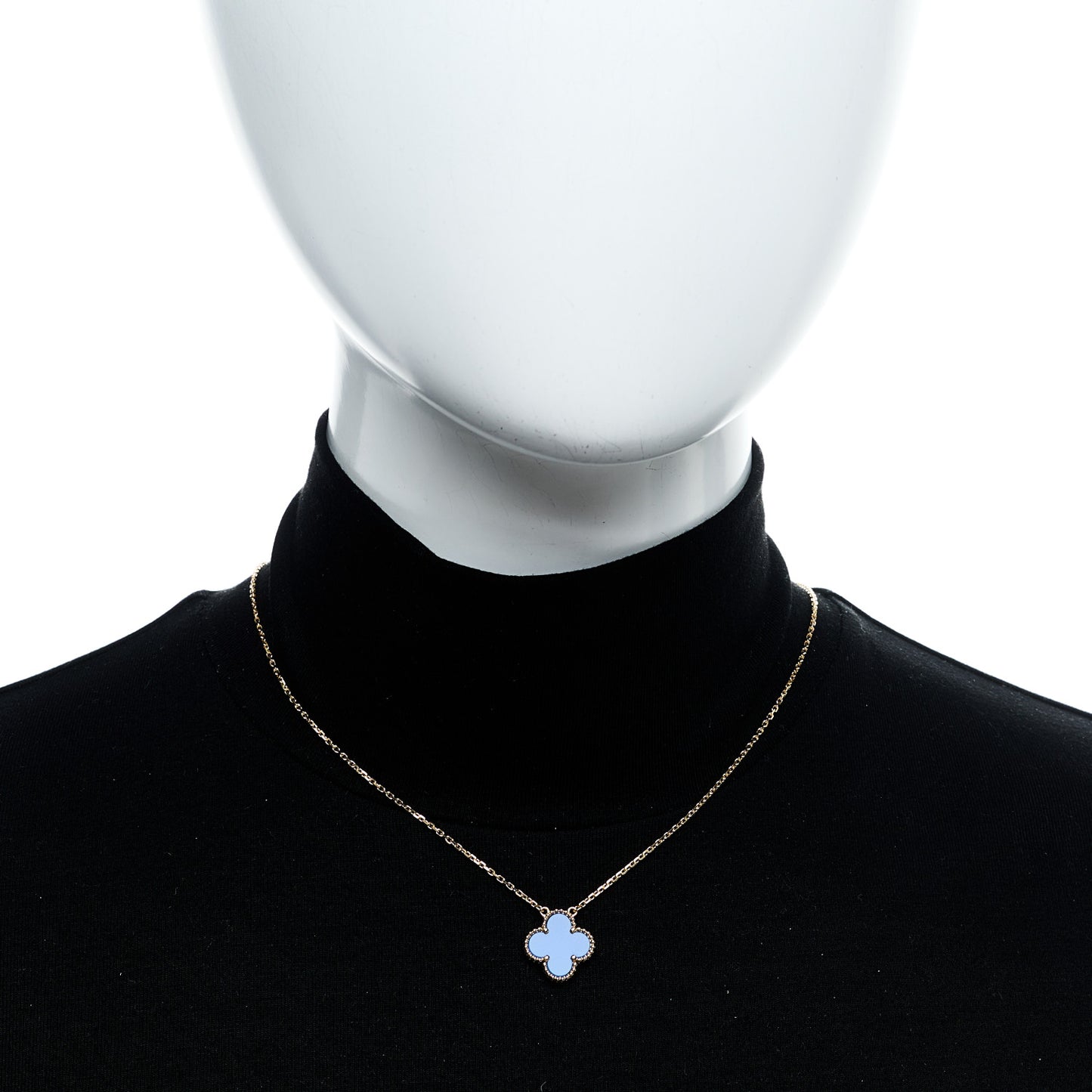 VAN CLEEF &amp; ARPELS 18K Yellow Gold Blue Agate Vintage Alhambra Pendant Necklace