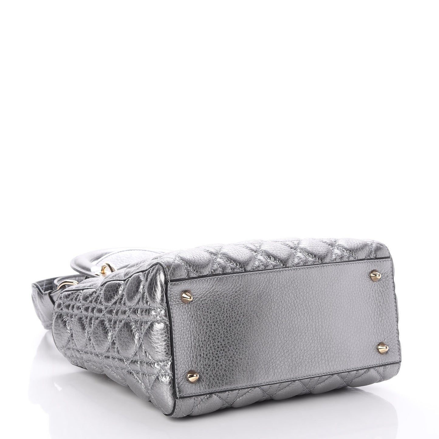 Metallic Grained Calfskin Cannage Medium Supple Lady Dior Silver