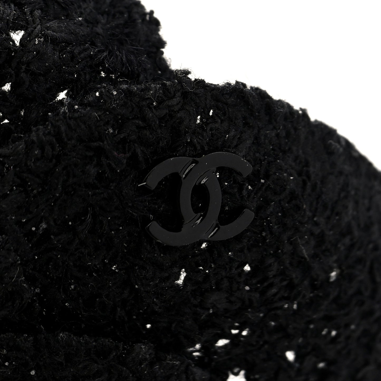 Tweed Camellia CC Pin Brooch Black