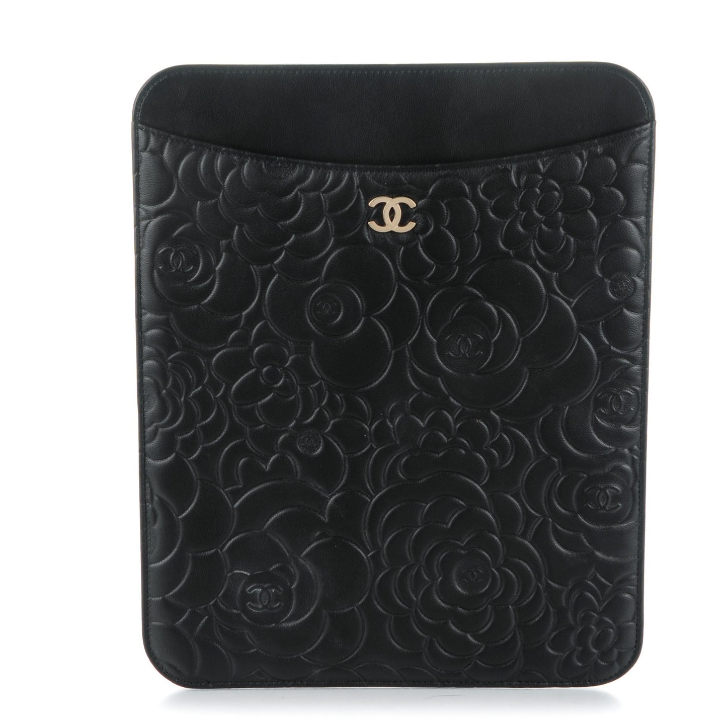 Lambskin Camellia Embossed iPad Case Black