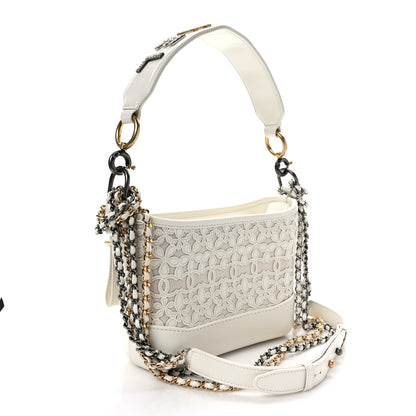 Chanel Calfskin Wool Felt Embossed Small Gabrielle Logo Hobo White 3 of 9