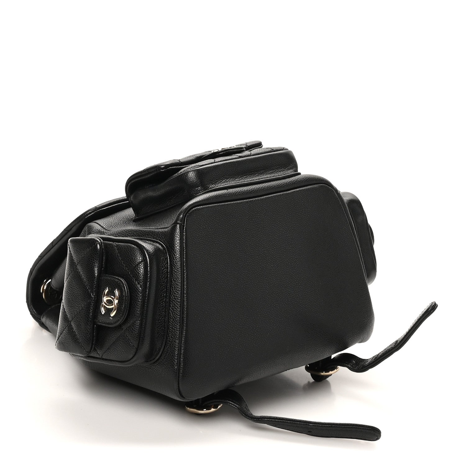Chanel Shiny Caviar Quilted Small Pockets Drawstring Backpack Black 4 of 10