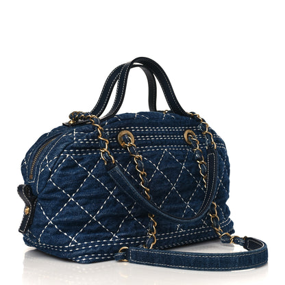 Chanel Denim Quilted CC Denim Trip Bowling Bag Blue 3 of 9