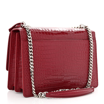 Saint Laurent Calfskin Crocodile Embossed Medium Monogram Sunset Palissandre 3 of 11