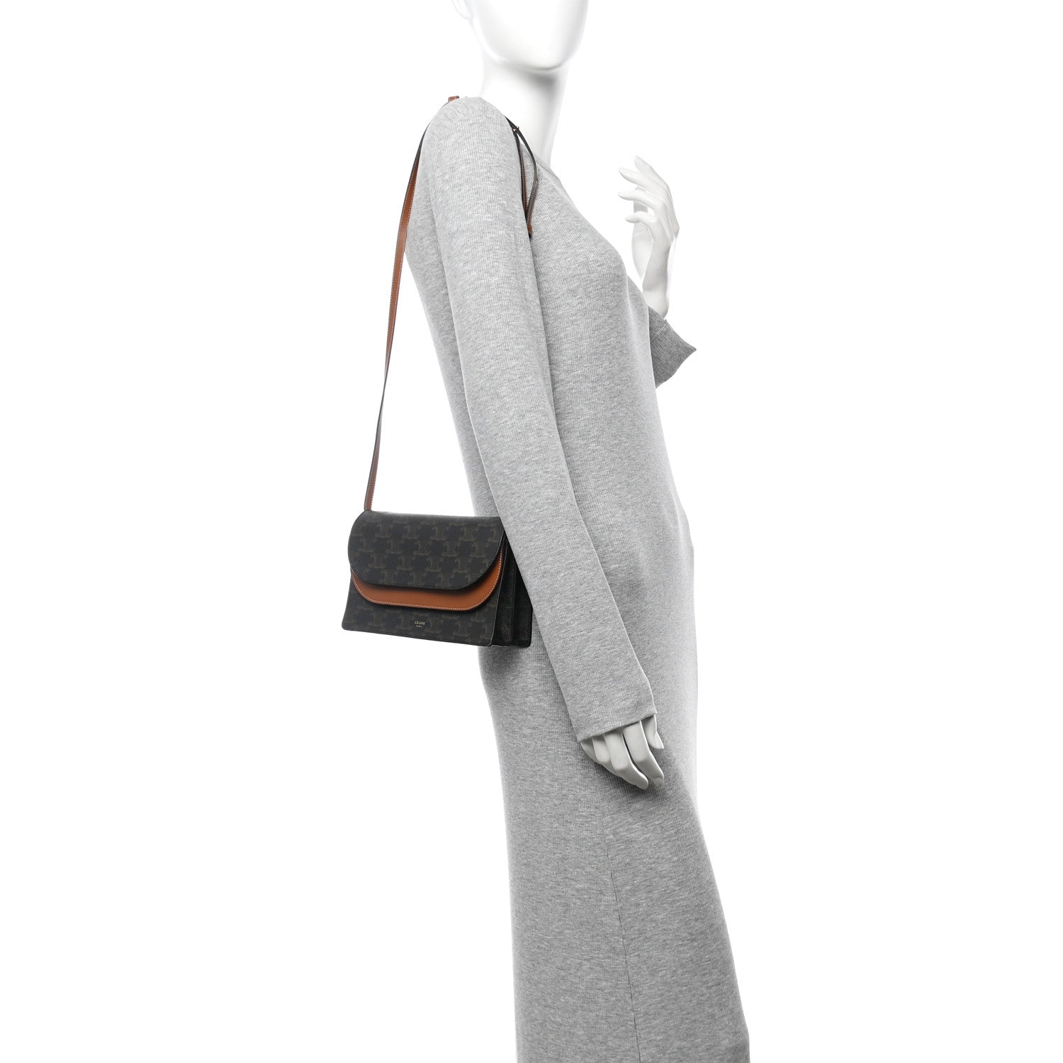 Celine Triomphe Canvas Lambskin Wallet On Strap Tan 2 of 12