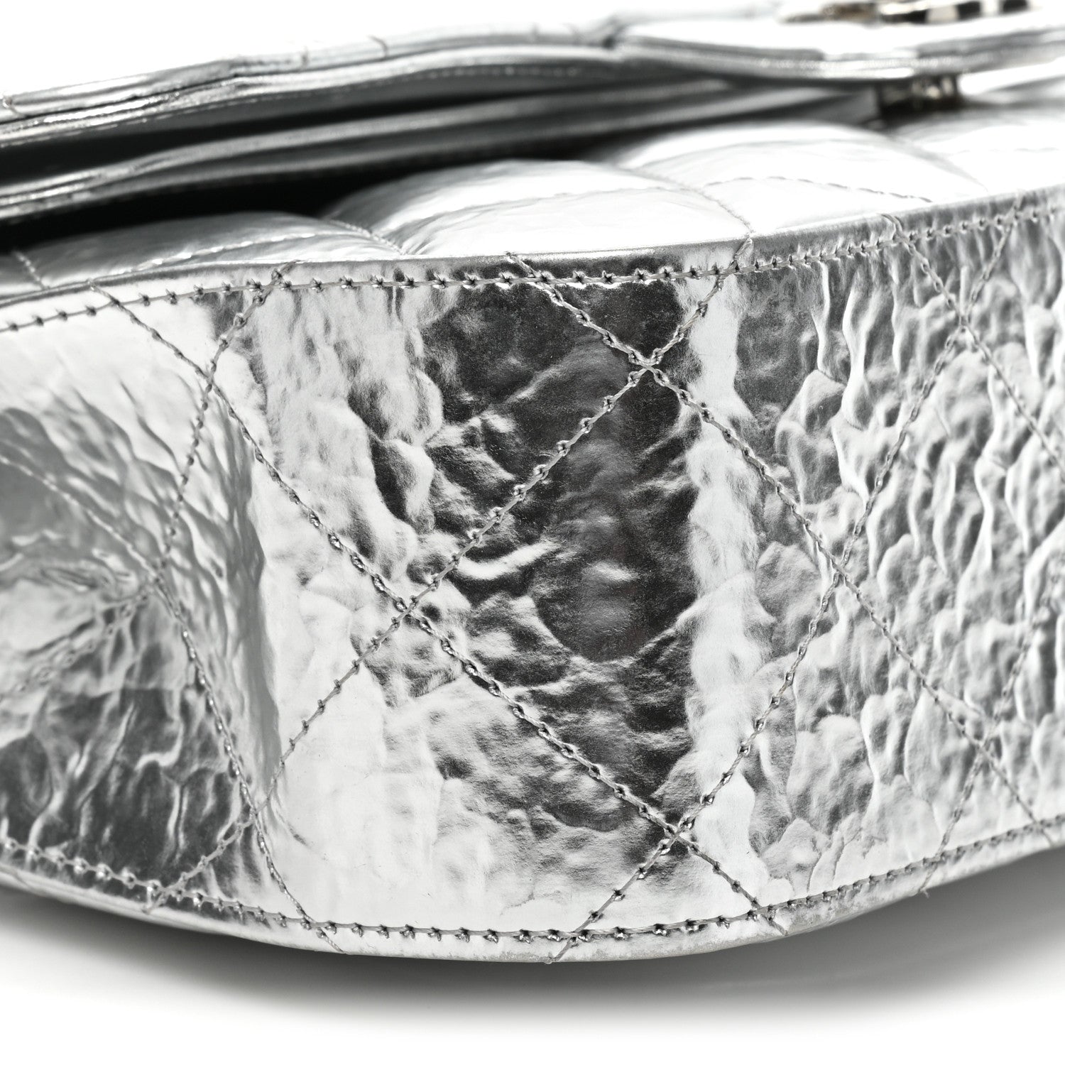 Chanel Hammered Metallic Calfskin Quilted Small Double Flap Silver 9 of 14