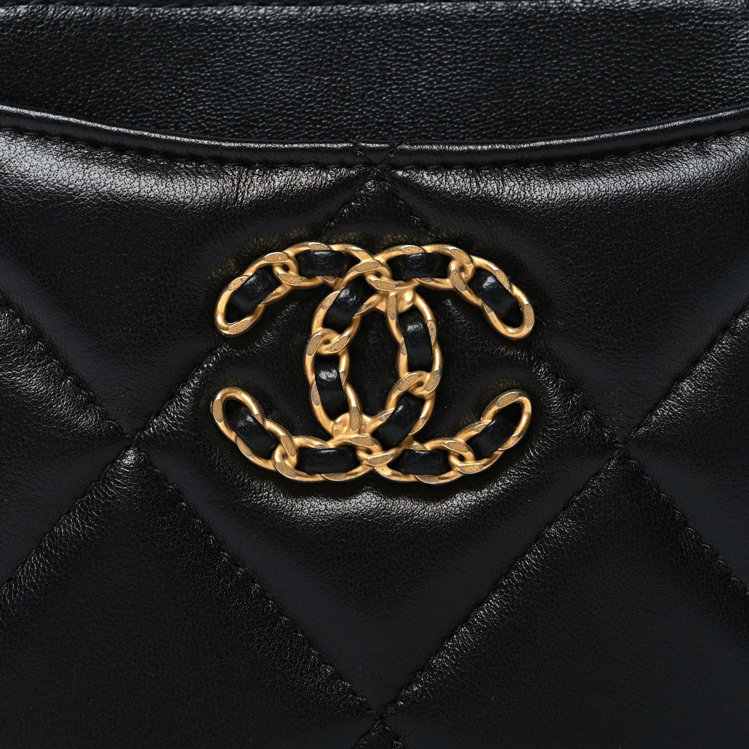 Chanel Lambskin Quilted Chanel 19 Zip Card Holder Wallet Black 8 of 9
