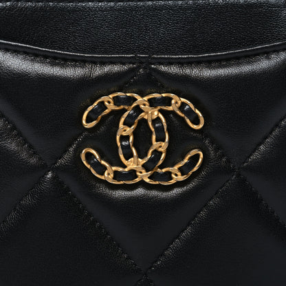 Chanel Lambskin Quilted Chanel 19 Zip Card Holder Wallet Black 8 of 9