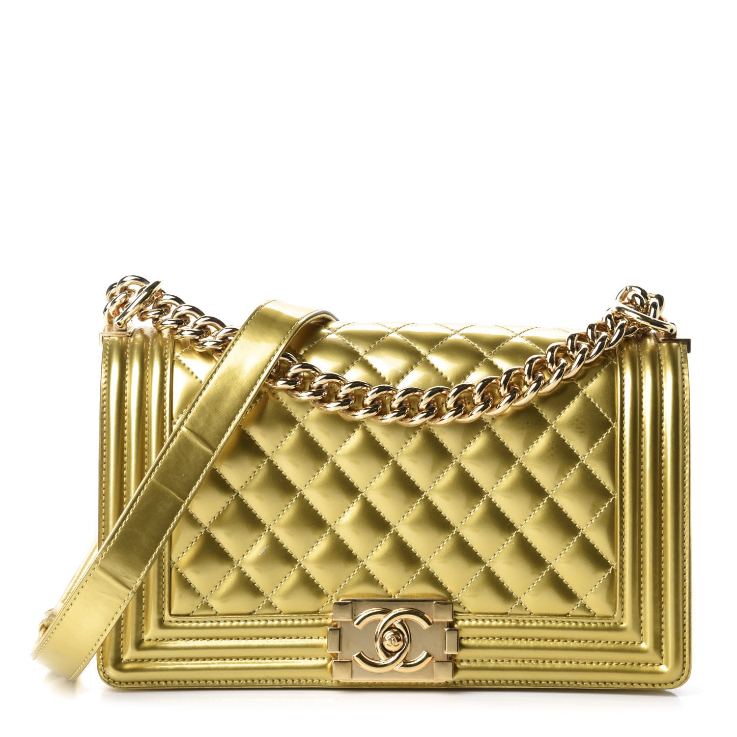 Chanel Metallic Patent Calfskin Medium Boy Flap Gold 1 of 12