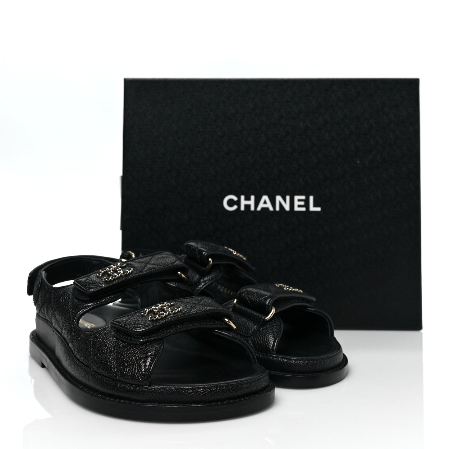 Grained Calfskin Velcro Dad Sandals 36 Black