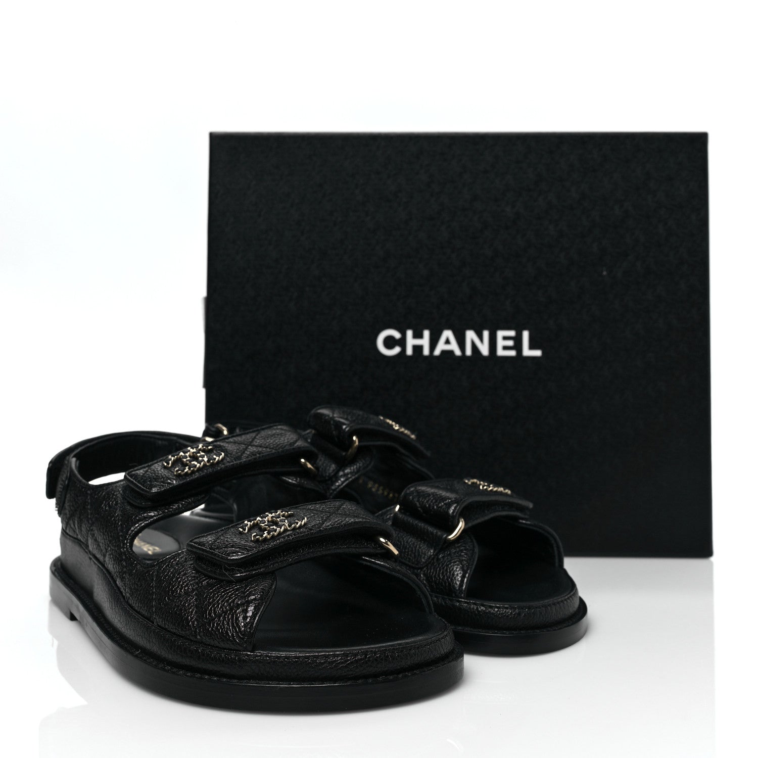 Chanel Grained Calfskin Velcro Dad Sandals 36 Black 9 of 9