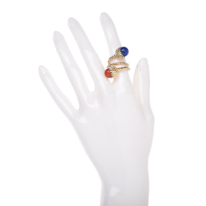Tiffany 18K Yellow Gold Lapis Lazuli Coral Schlumberger Acorn Bypass Ring 49 4.75 2 of 4