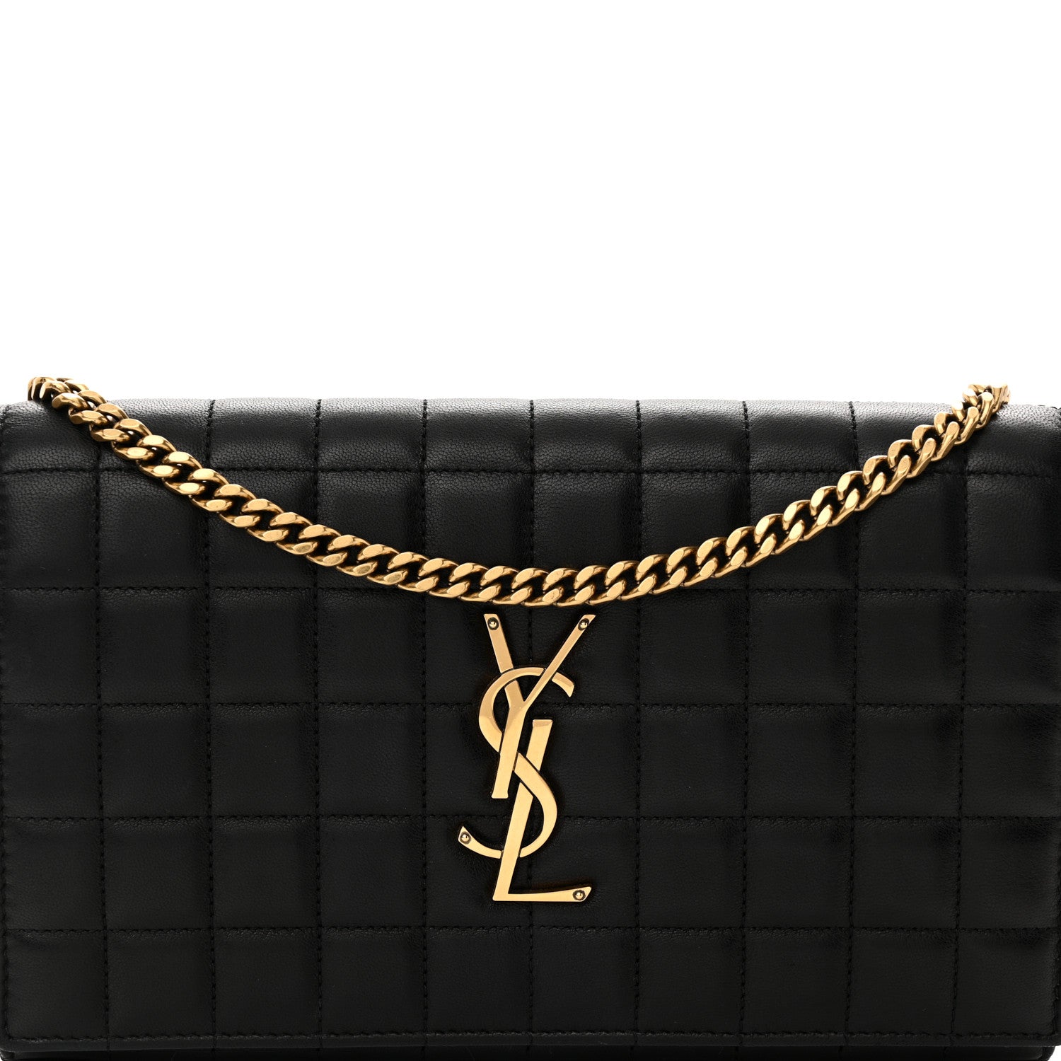 Saint Laurent Lambskin Carre Quilted Cassandre Chain Wallet Black 7 of 12