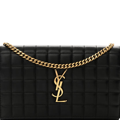 Saint Laurent Lambskin Carre Quilted Cassandre Chain Wallet Black 7 of 12