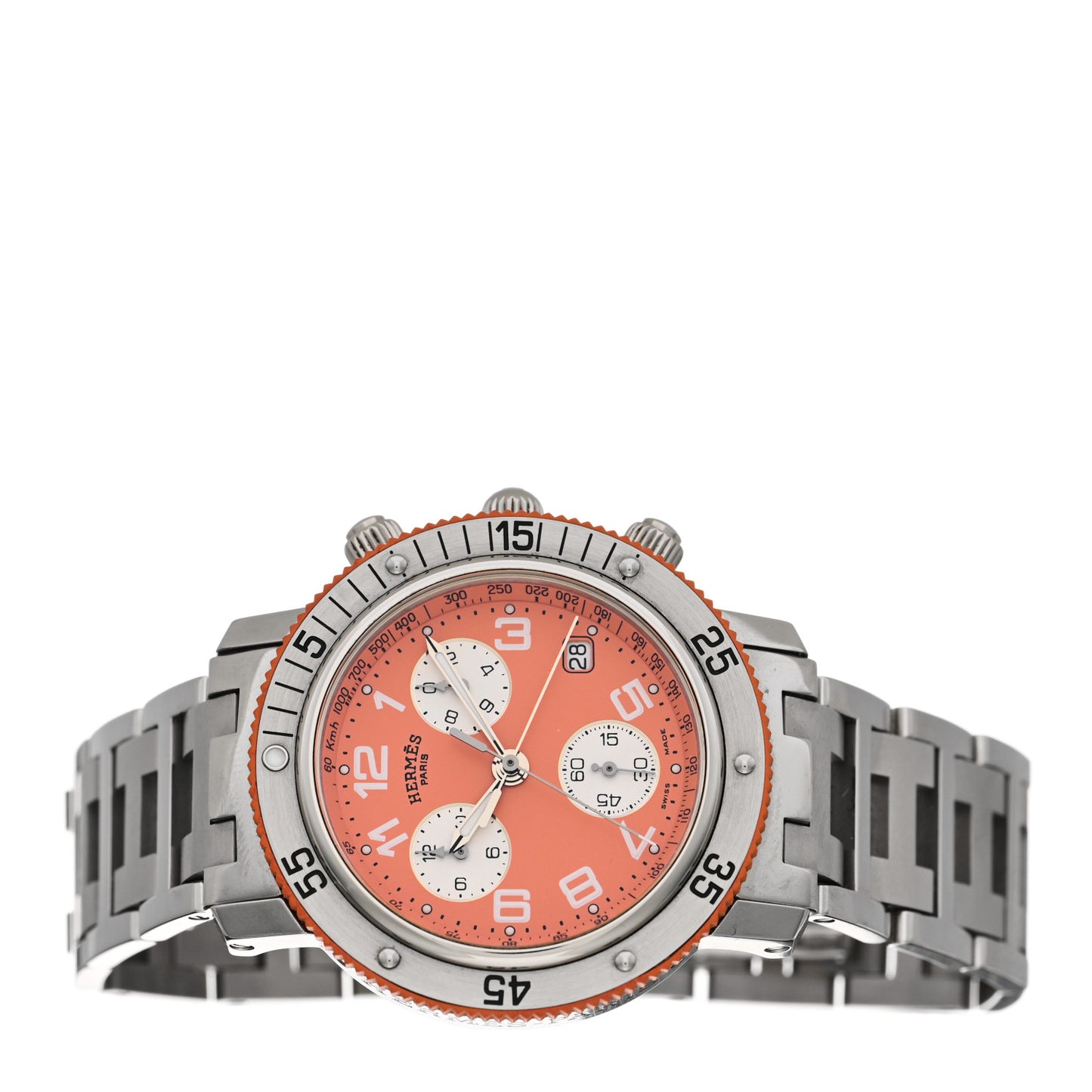 Stainless Steel 39mm Clipper Chronograph Quartz Watch Orange