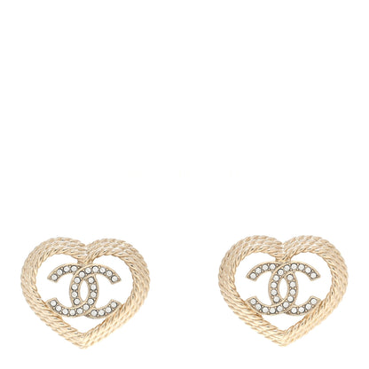 Chanel Crystal CC Twist Heart Earrings Gold 1 of 5