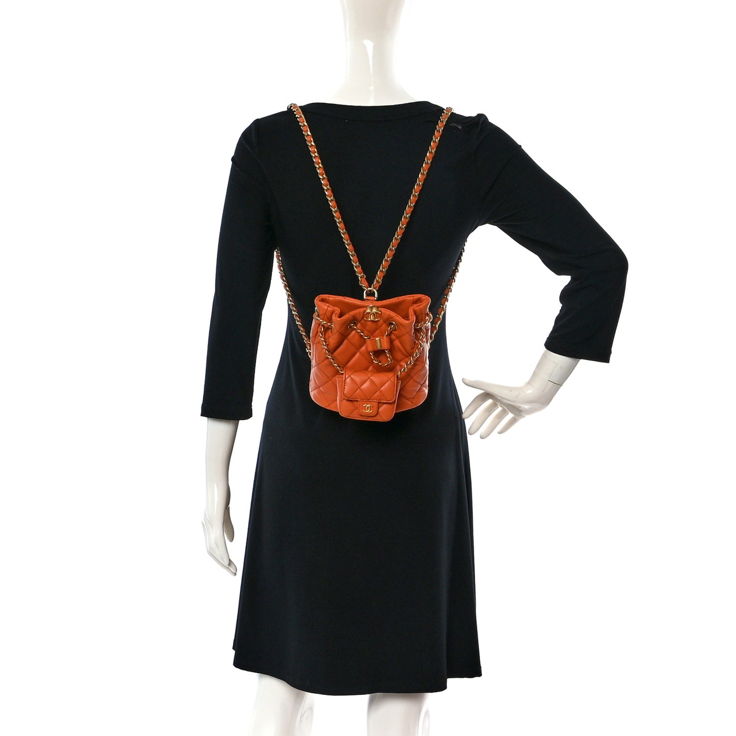 Calfskin Quilted Small CC Chain Bucket Backpack Orange