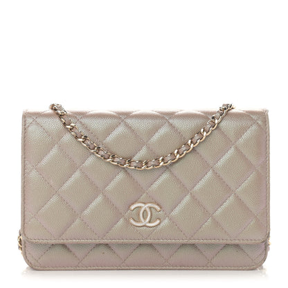 Chanel Iridescent Caviar Quilted Wallet On Chain WOC Beige 1 of 23