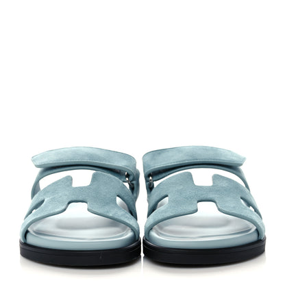 Hermes Suede Goatskin Womens Chypre Sandals 37 Vert d'eau 2 of 9