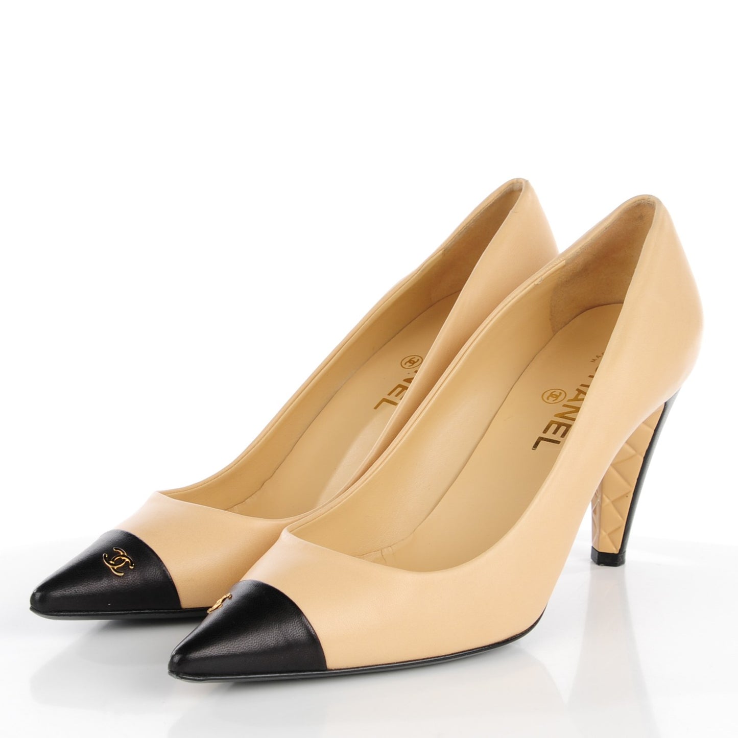 Lambskin Cap Toe Ankle Gaiter Pumps 39.5 Beige Black