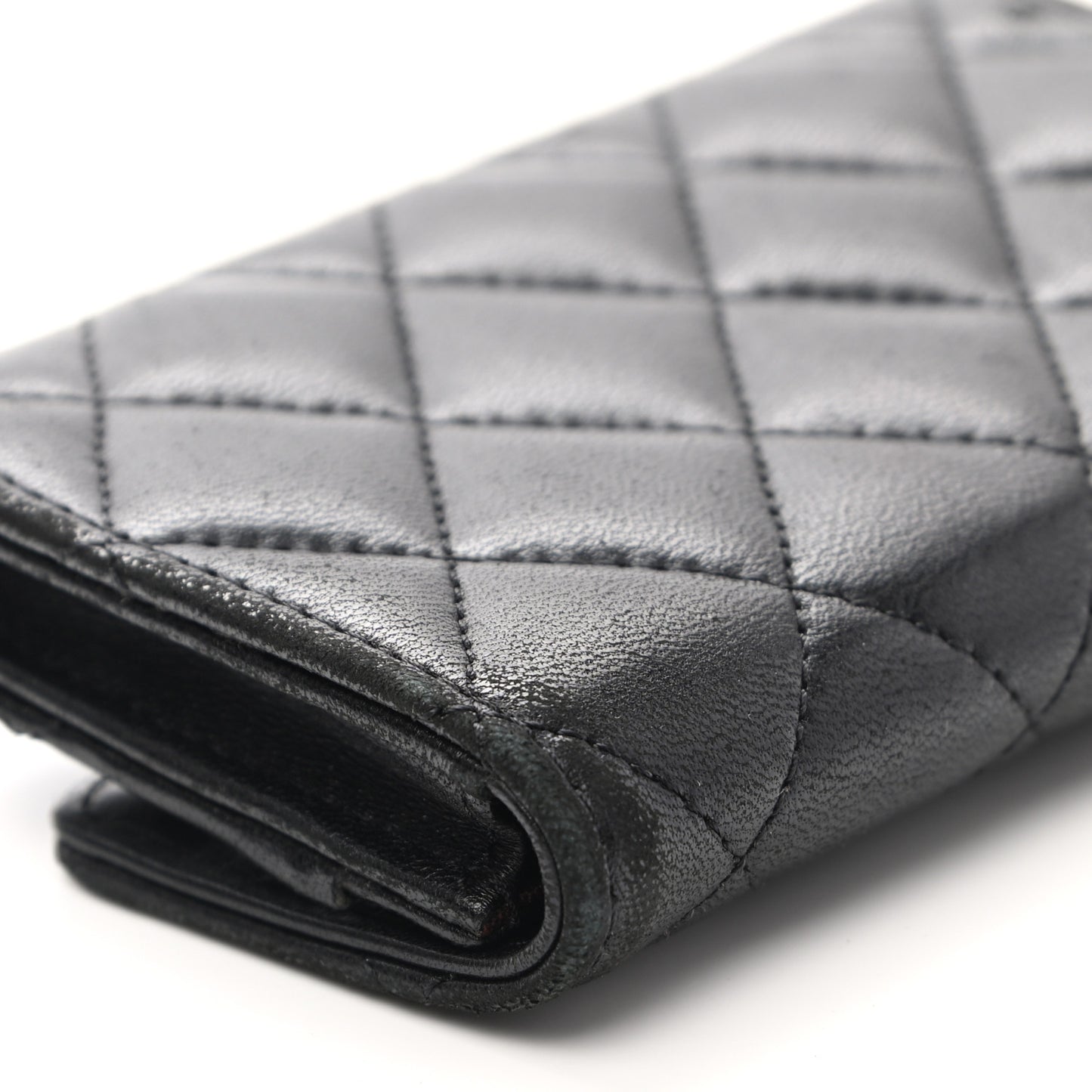 Lambskin Quilted Flap Card Holder Wallet Black