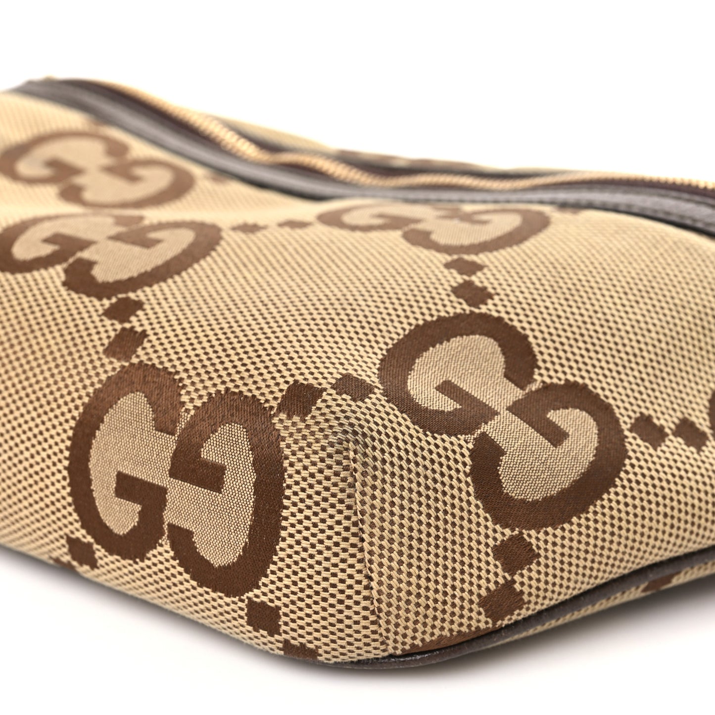 Monogram Jumbo GG Textured Dollar Calfskin Web Belt Bag Camel Ebony New Acero