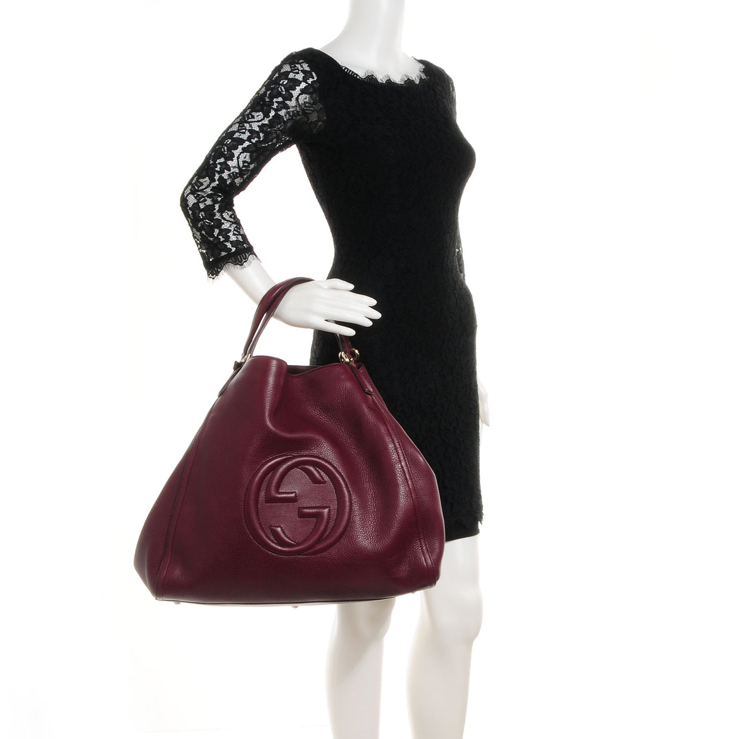 Pebbled Calfskin Large Soho Shoulder Bag Bordeaux