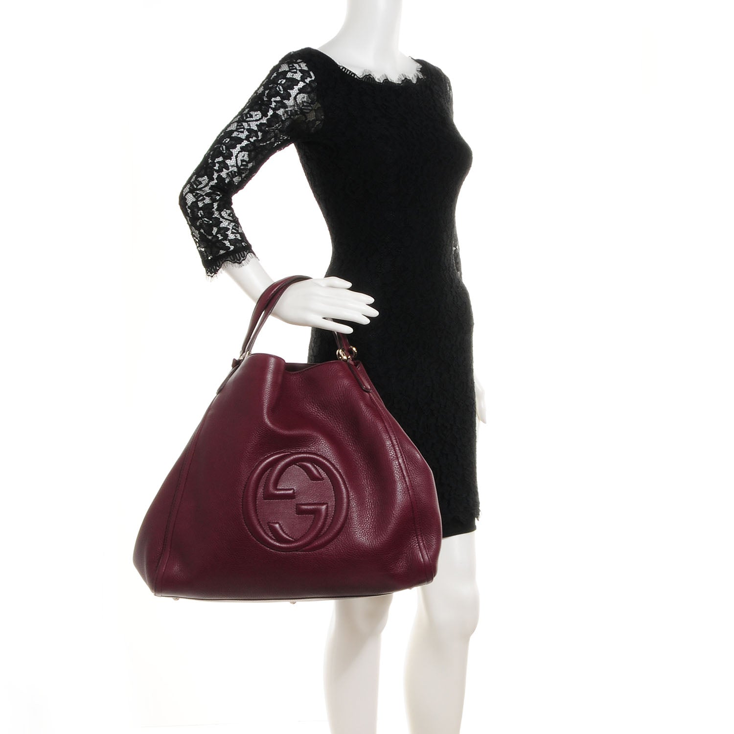 Gucci Pebbled Calfskin Large Soho Shoulder Bag Bordeaux 2 of 7