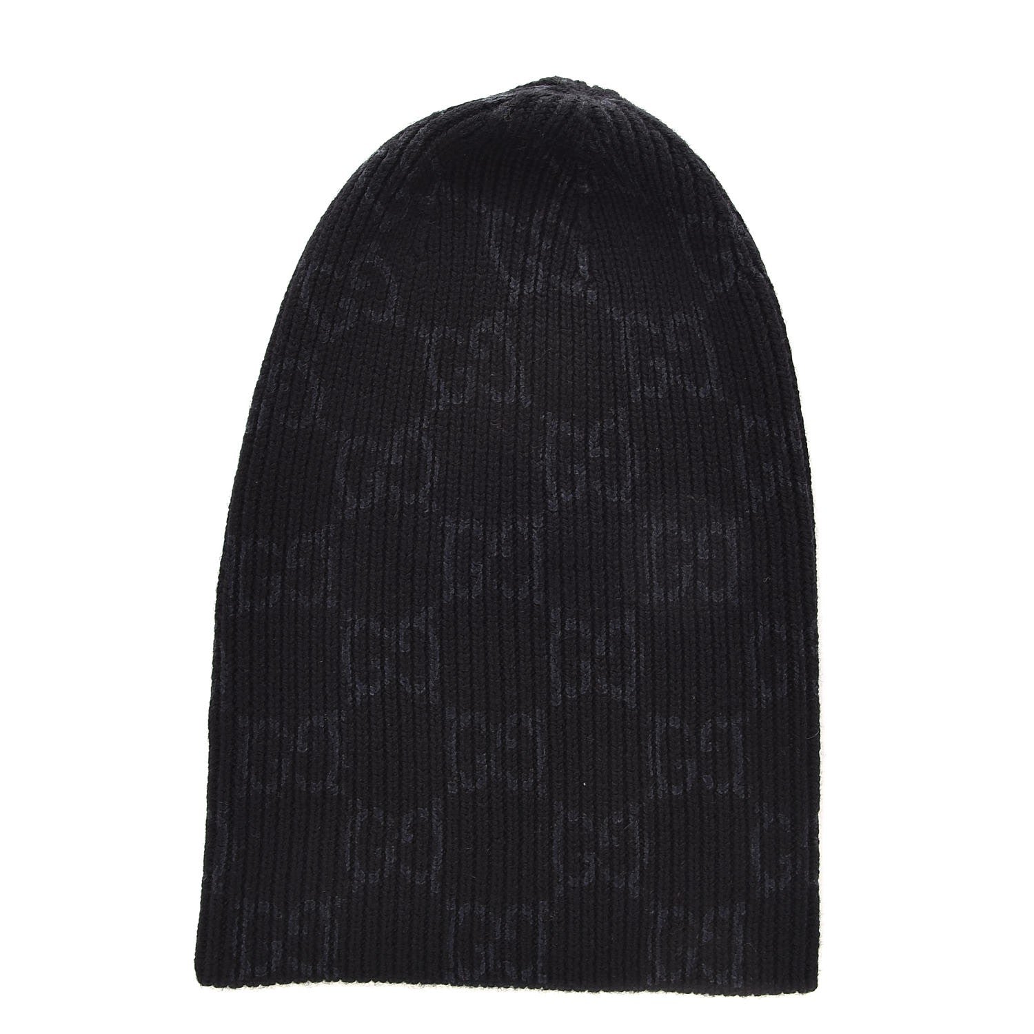 Gucci Wool GG Monogram Beanie Hat Black 1 of 6