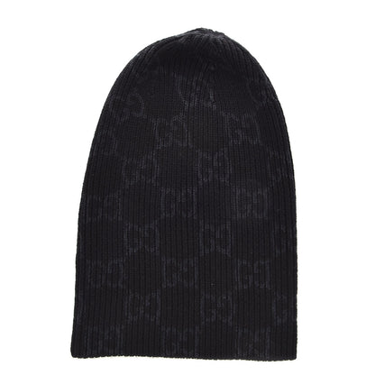 Gucci Wool GG Monogram Beanie Hat Black 1 of 6