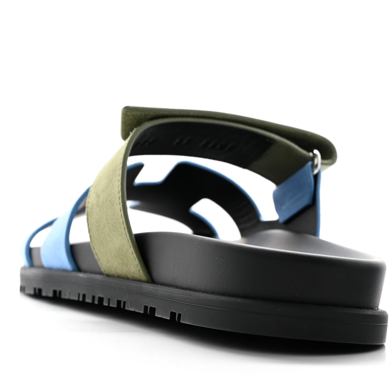 Hermes Suede Goatskin Womens Chypre Sandals 37 Bleu Cameo Vert 10 of 11