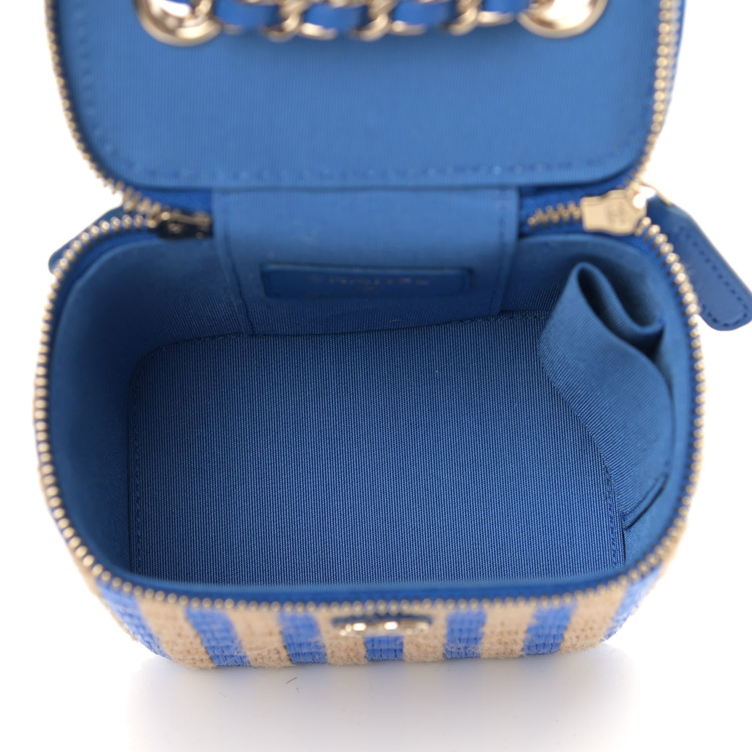 Chanel Raffia Jute Striped Mini Vanity Case With Chain Blue Beige 5 of 11