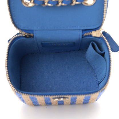 Chanel Raffia Jute Striped Mini Vanity Case With Chain Blue Beige 5 of 11