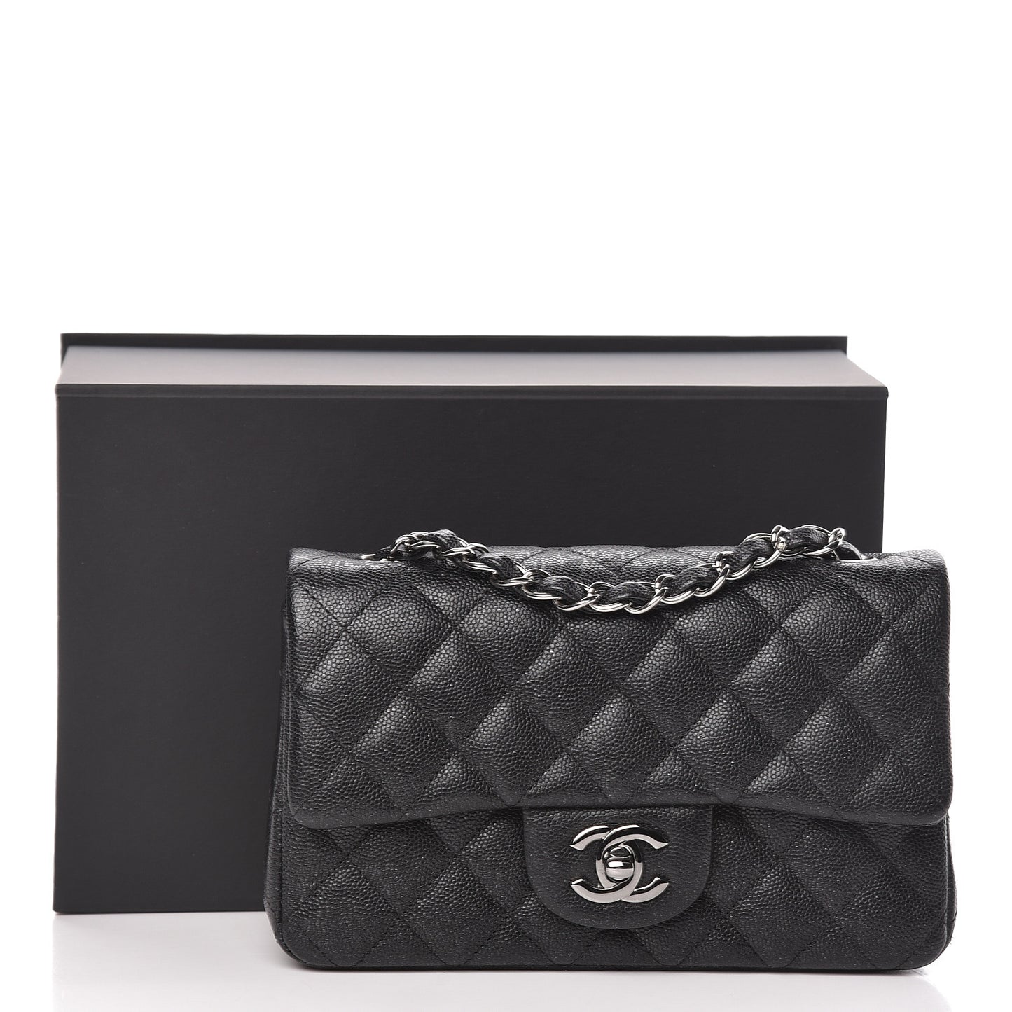 Iridescent Caviar Quilted Mini Rectangular Flap Black