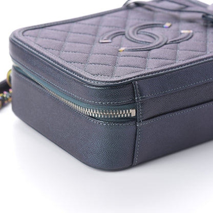 Chanel Iridescent Caviar Quilted Medium CC Filigree Vanity Case Dark Turquoise 7 of 10