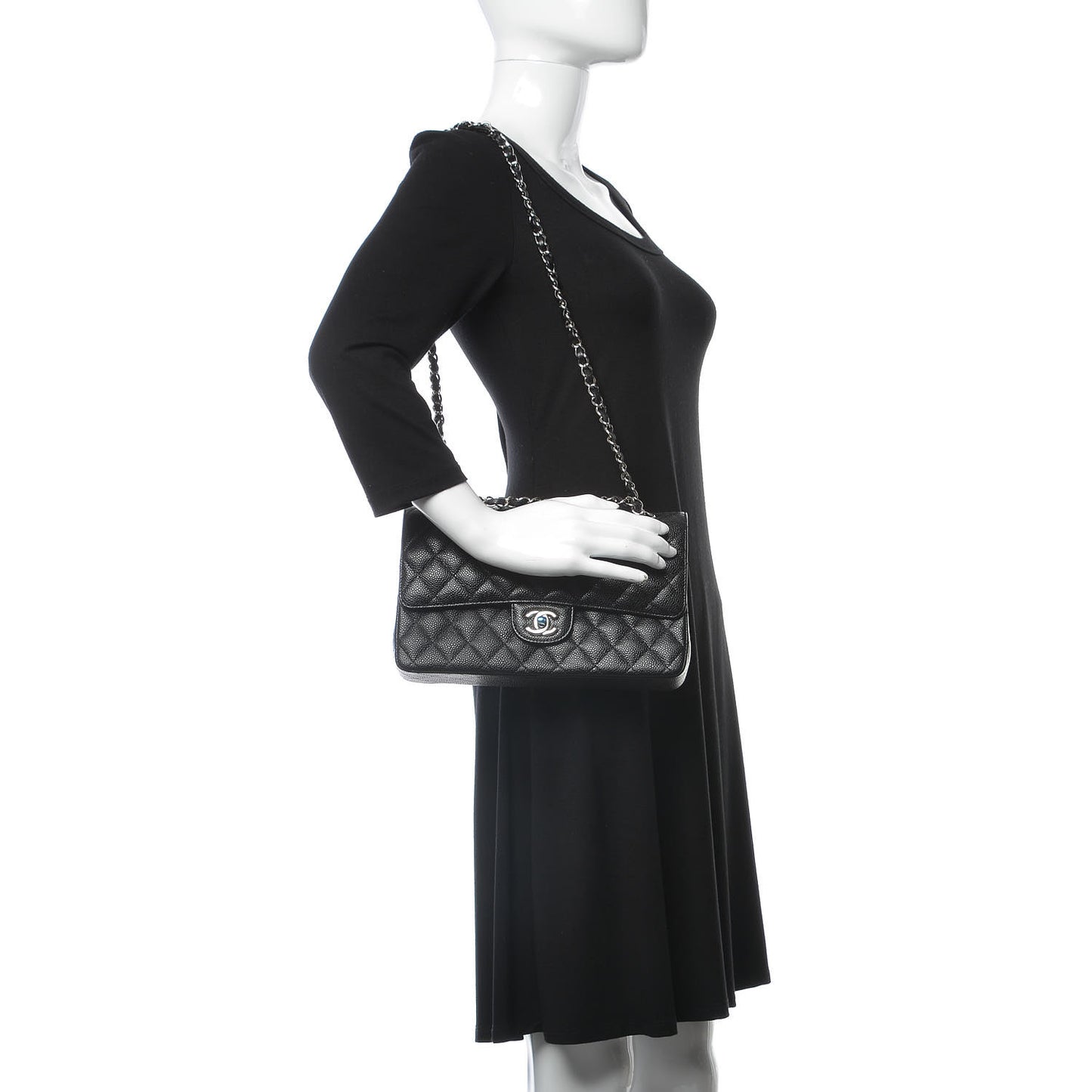 Caviar Quilted Medium Double Flap Black