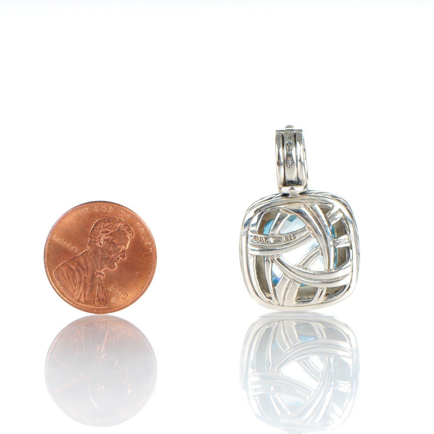 Sterling Silver Blue Topaz Diamond 14mm Albion Pendant