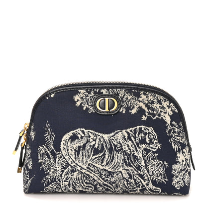 Christian Dior Embroidered Toile De Jouy 30 Montaigne Cosmetic Pouch Blue 1 of 10