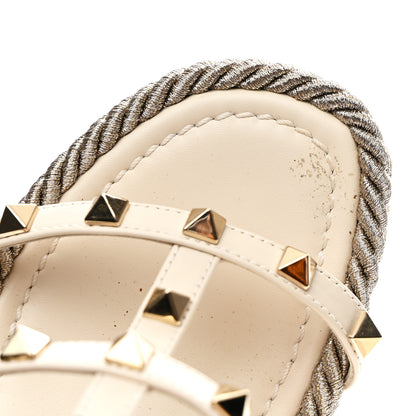Valentino Garavani Calfskin Rockstud Ankle Strap Torchon Espadrille Caged 25/95mm Wedge Sandals 37 White 17 of 18