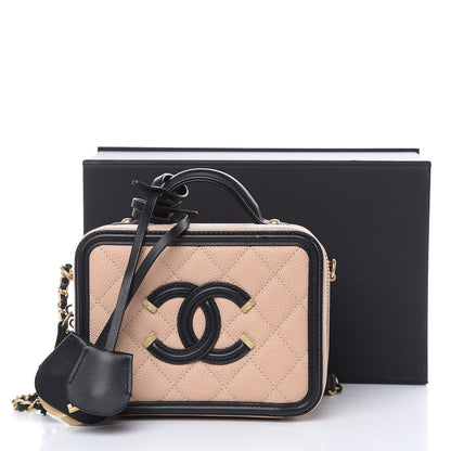 Chanel Caviar Quilted Small CC Filigree Vanity Case Beige Black 10 of 10